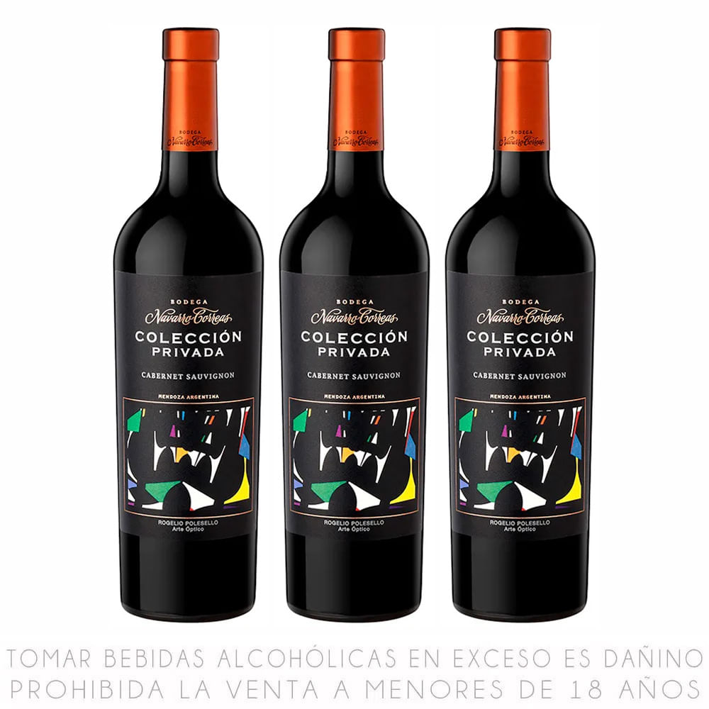 Tripack Vino Tinto Cabernet Sauvignon Navarro Correas Colección Privada Botella 750ml