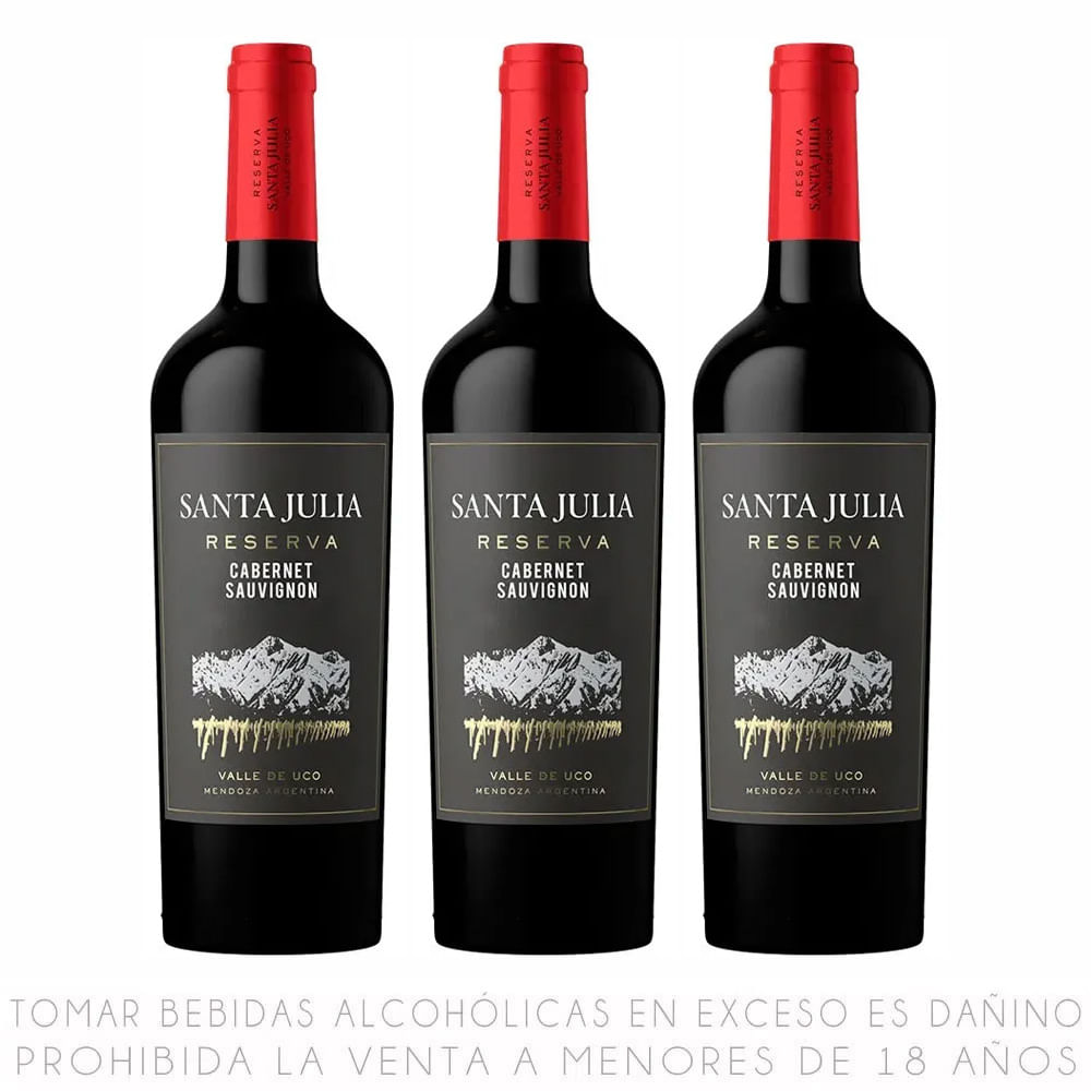 Tripack Vino Tinto Cabernet Sauvignon Santa Julia Reserva Botella 750ml