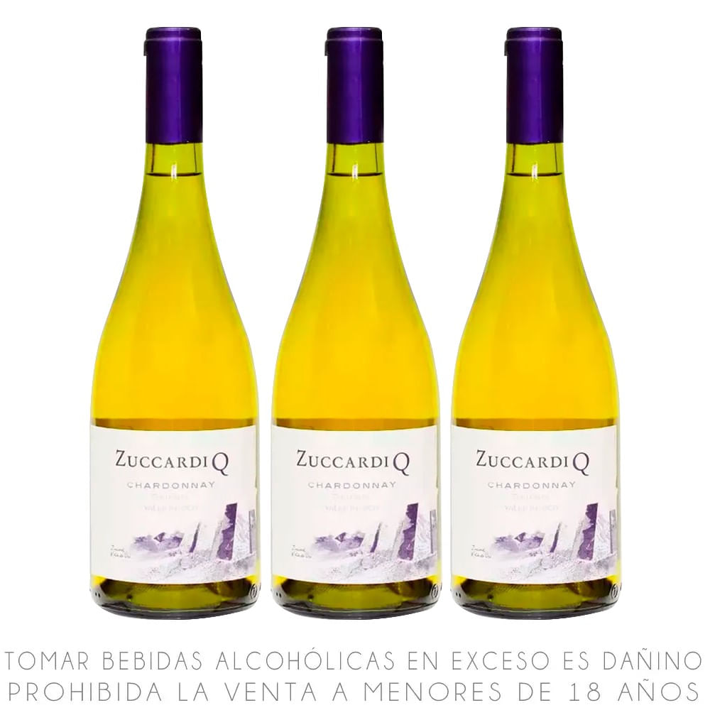 Tripack Vino Blanco Chardonnay Zuccardi Q Reserva Botella 750ml