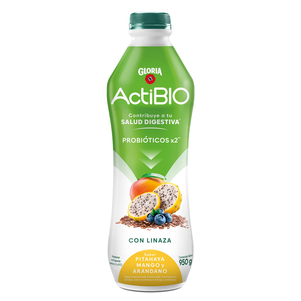 Yogurt Gloria Actibio Sabor Pitahaya Mango y Arándano Botella 950ml