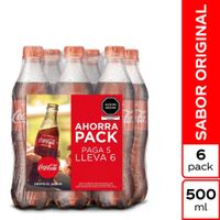 Sixpack Gaseosa Coca Cola Sabor Original Botella 500ml