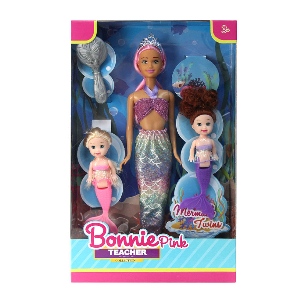 Muñeca Bonnie Pink Sirena + 2 Sirenitas