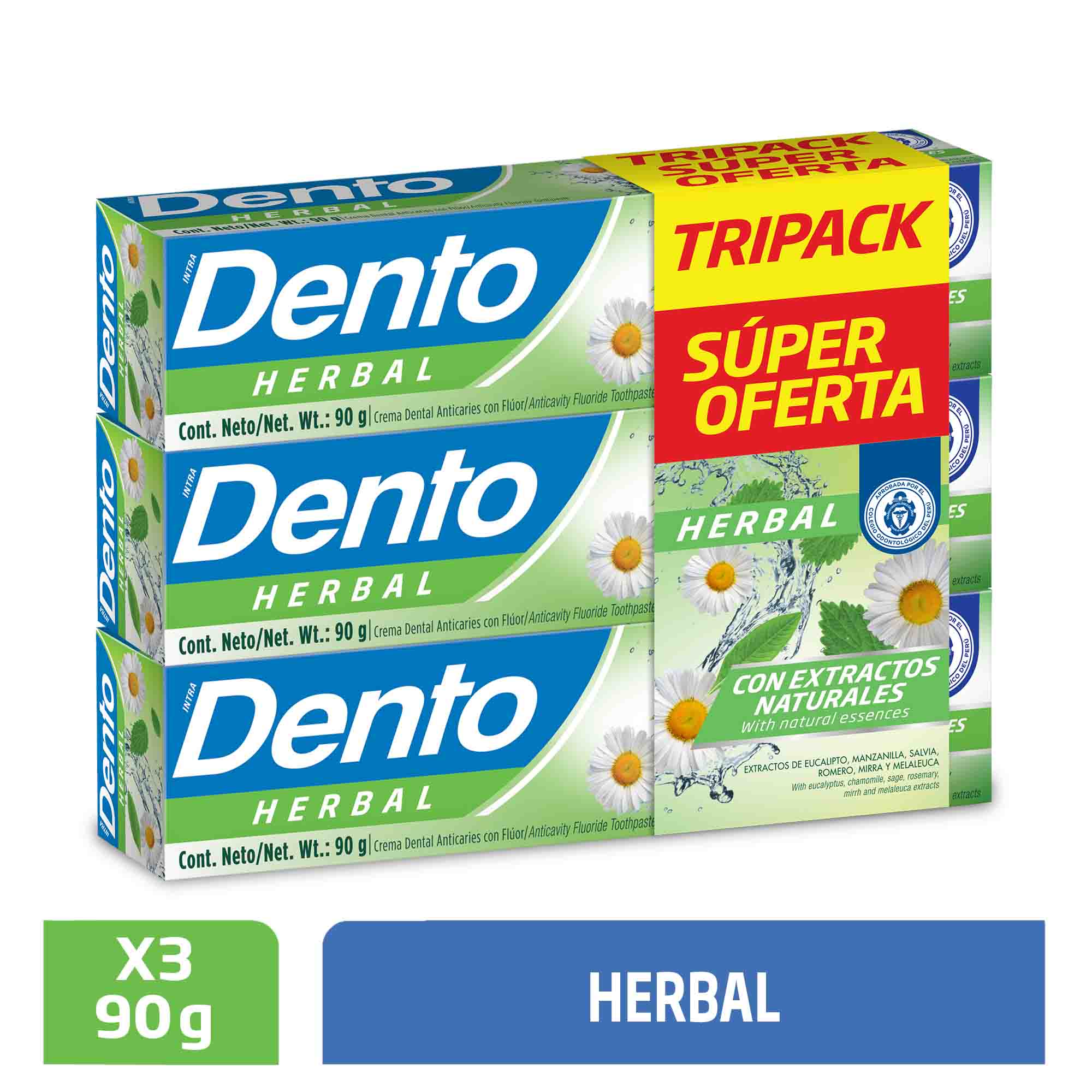 Tripack Pasta de Dientes Dento Herbal 90g
