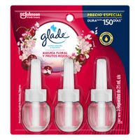 Ambientador Glade Aceites Naturales Alegría Floral y Frutos Rojos 3 repuestos 63ml