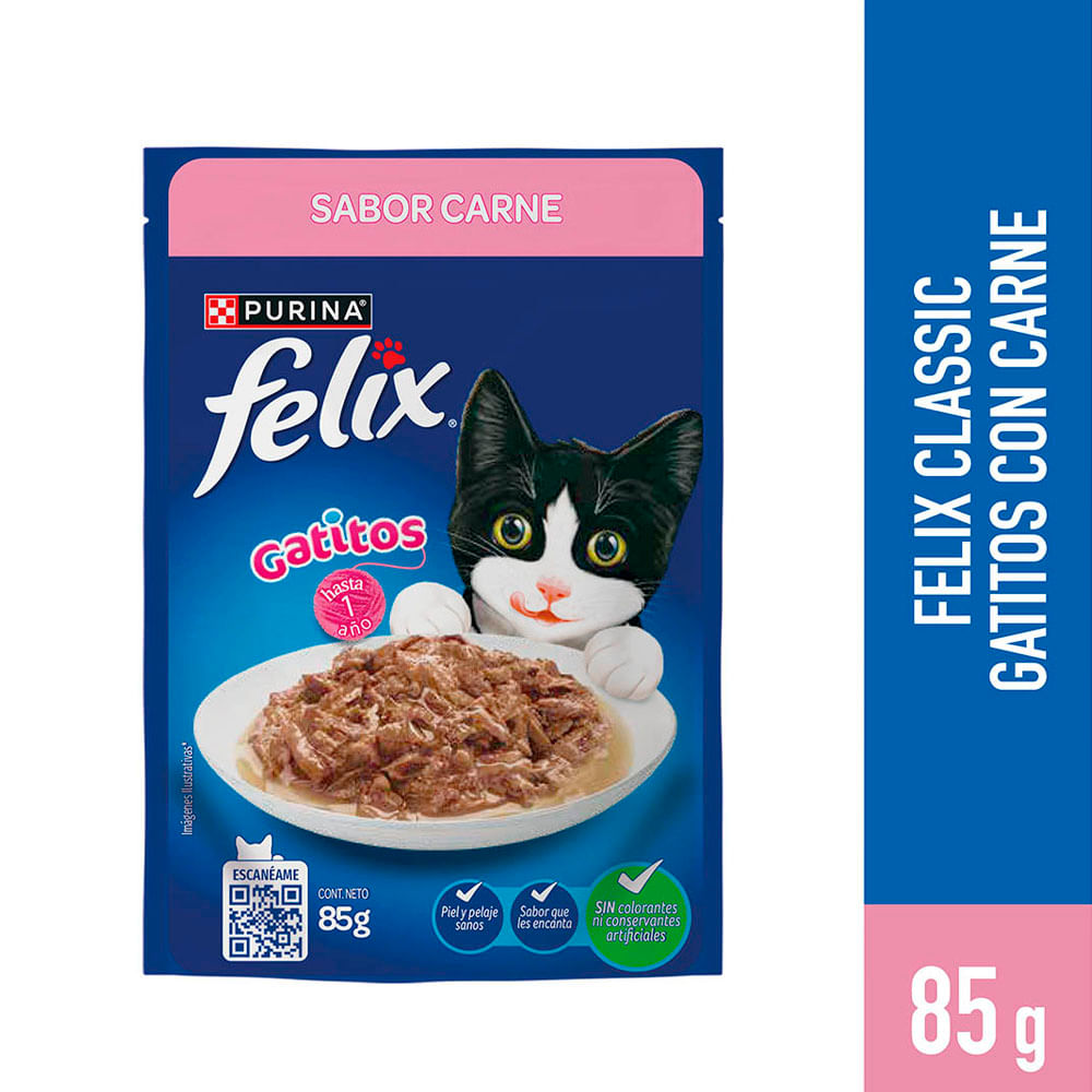 Alimento Húmedo para Gato FELIX Gatito Sabor Carne Pouch 85g