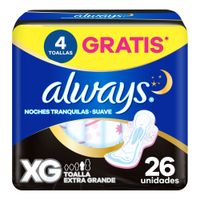 Toallas Higiénicas Always Noches Tranquilas Suave XG 26un
