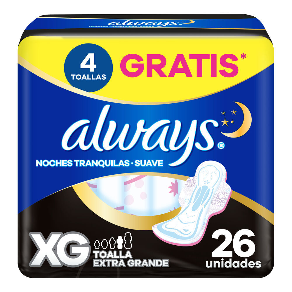 Toallas Higiénicas Always Noches Tranquilas Suave XG 26un