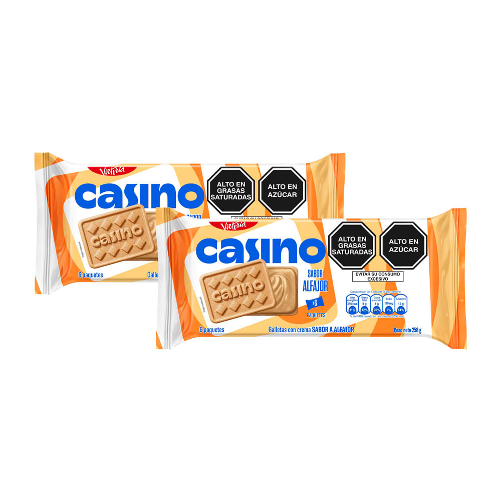 Pack x2 Sixpack Galleta con Crema Casino Alfajor 43g