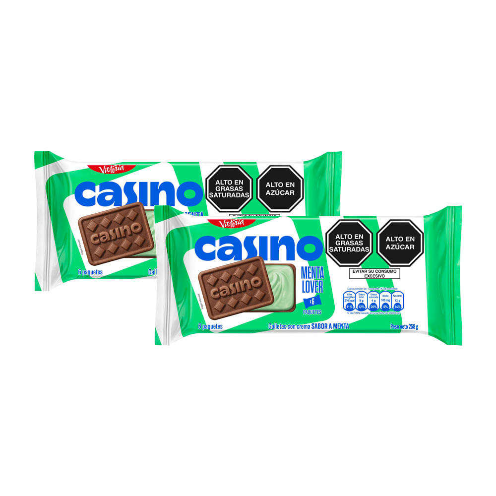 Pack x2 Sixpack Galleta con Crema Casino Menta Lover 43g