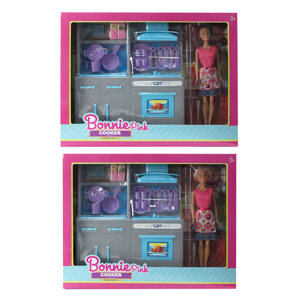 Muñeca Bonnie Pink + Set Cocina