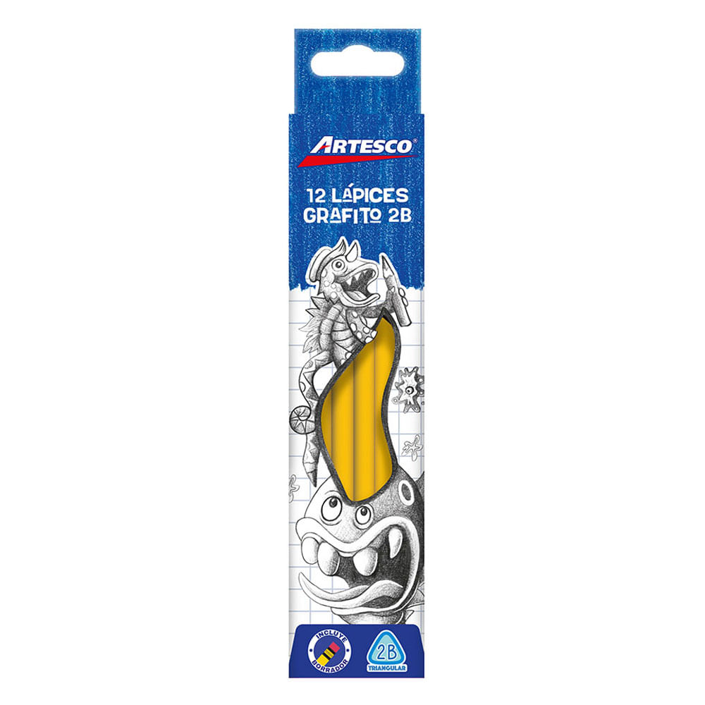 Lápiz Triangular Artesco Amarillo 2B con Borrador