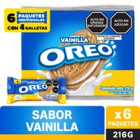 Sixpack Galletas con Crema Oreo Sabor Vainilla 36g