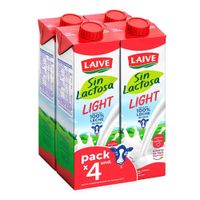 Fourpack Leche Semidescremada UHT Laive Sin Lactosa Light Caja 946ml