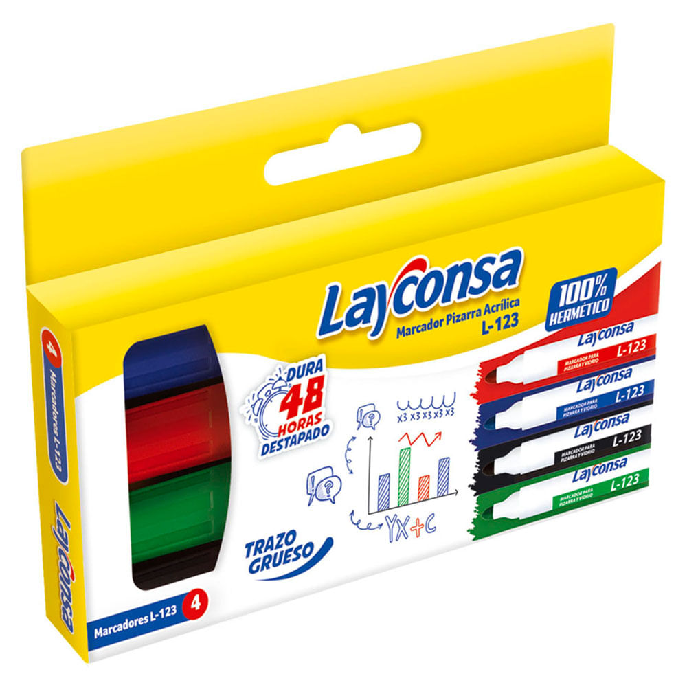 Plumón Layconsa Pizarra 123 4un Color Basic