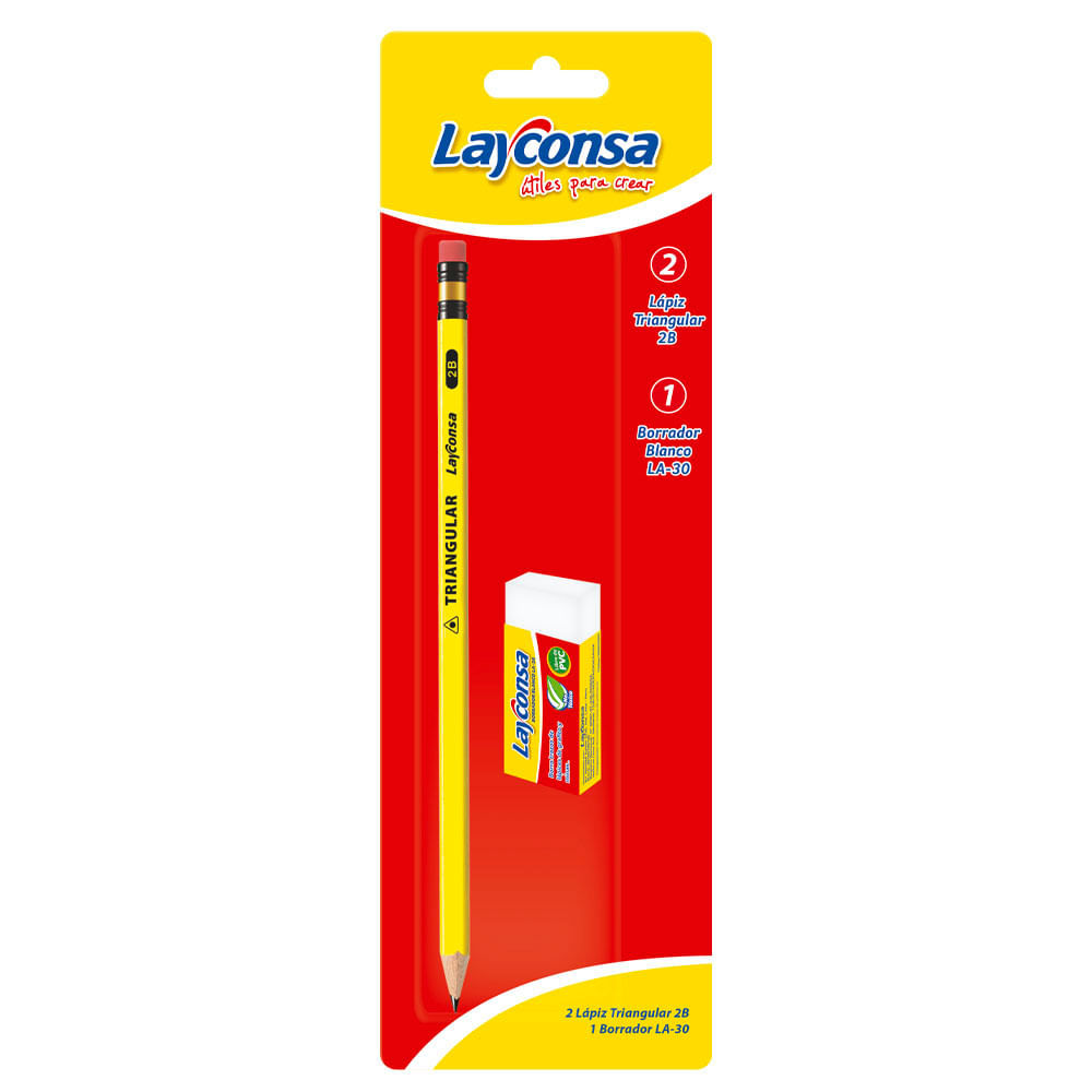 Lápiz Layconsa Triangular 2B x2 + Borrador La-30