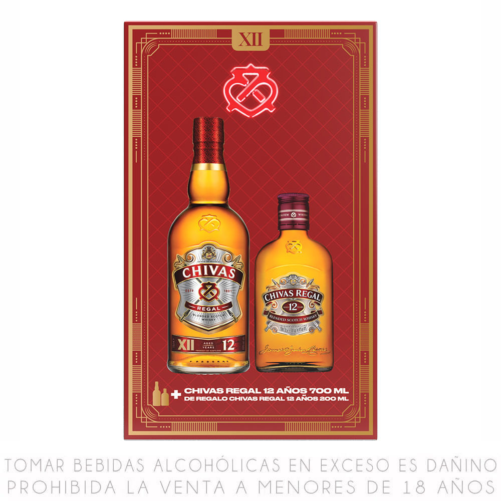 Pack Whisky Chivas Regal 12 Años Botella 700ml + 200ml