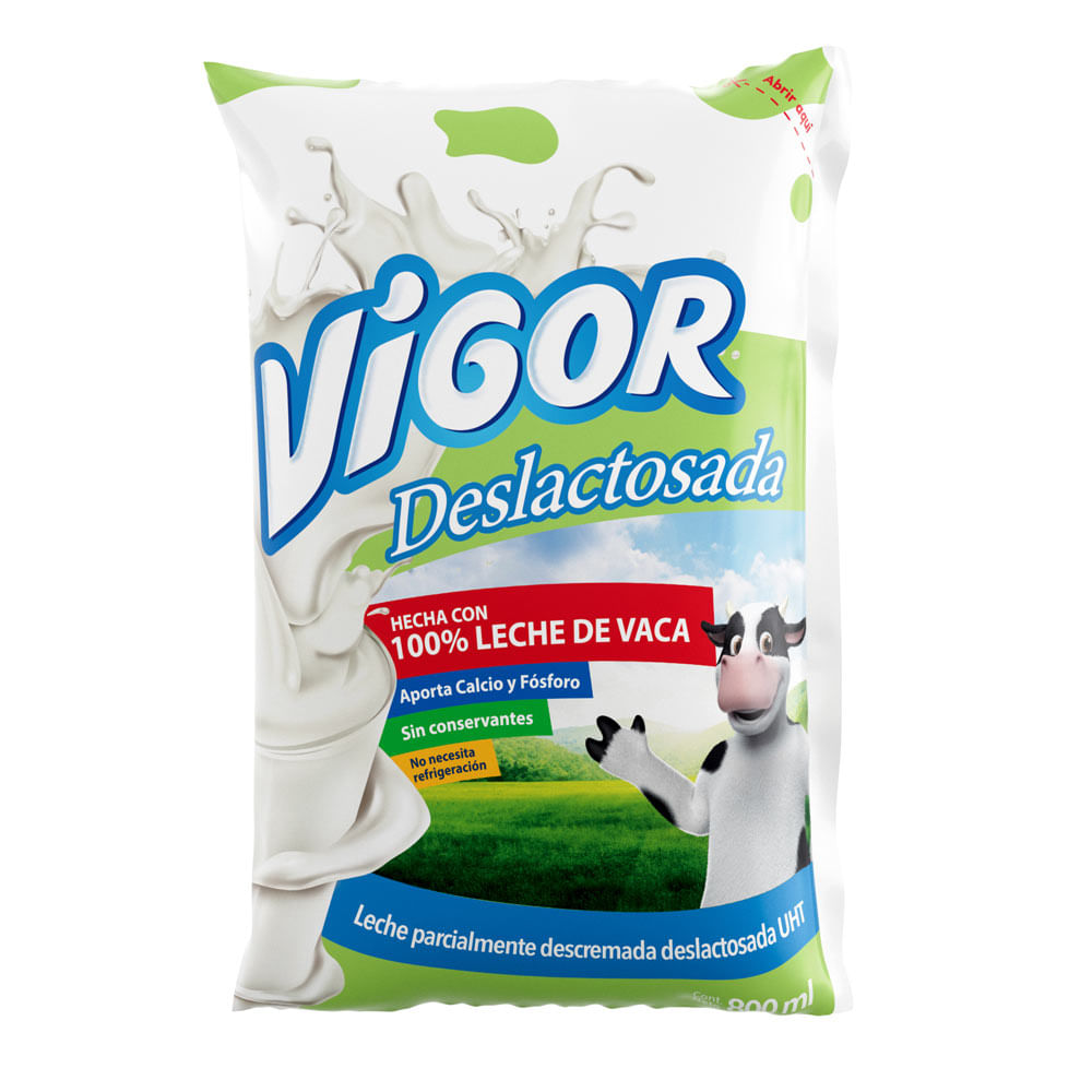 Leche UHT Sin Lactosa Deslactosada Vigor Bolsa 800ml