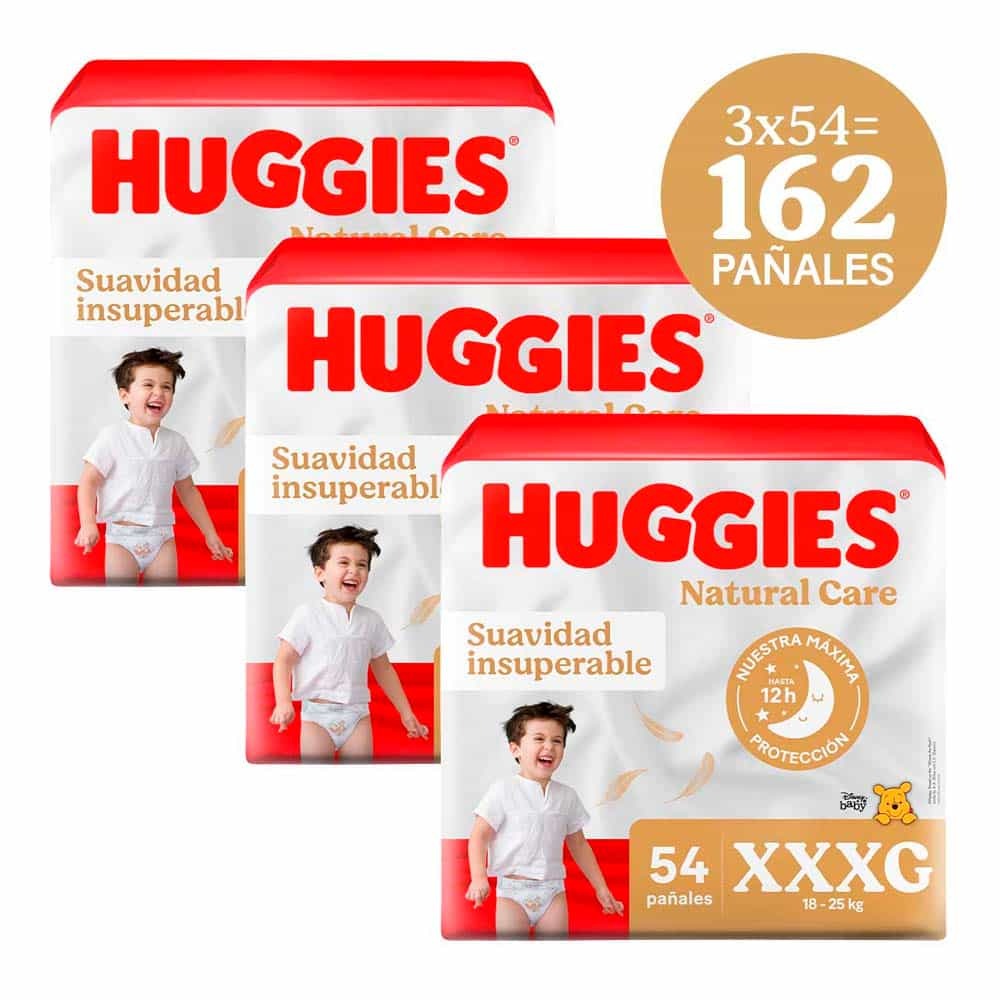 Tripack Pañales para Bebé Huggies Natural Care Talla XXXG 54un