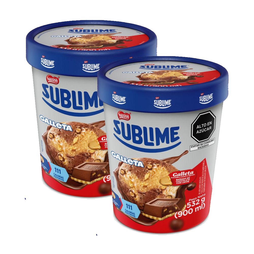 Twopack Helado Sublime Galleta 900ml