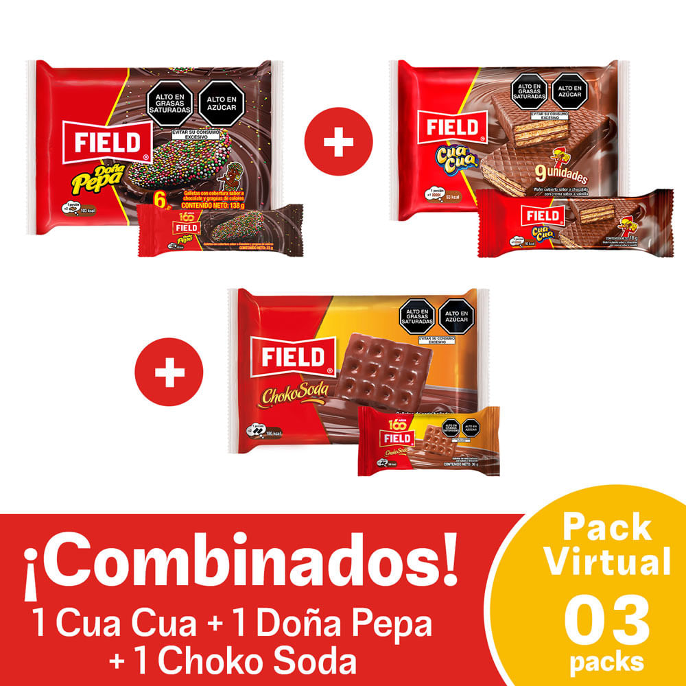 Pack Field Galletas: Doña Pepa 6un + ChokoSoda 6un + Wafer Cua Cua 9un