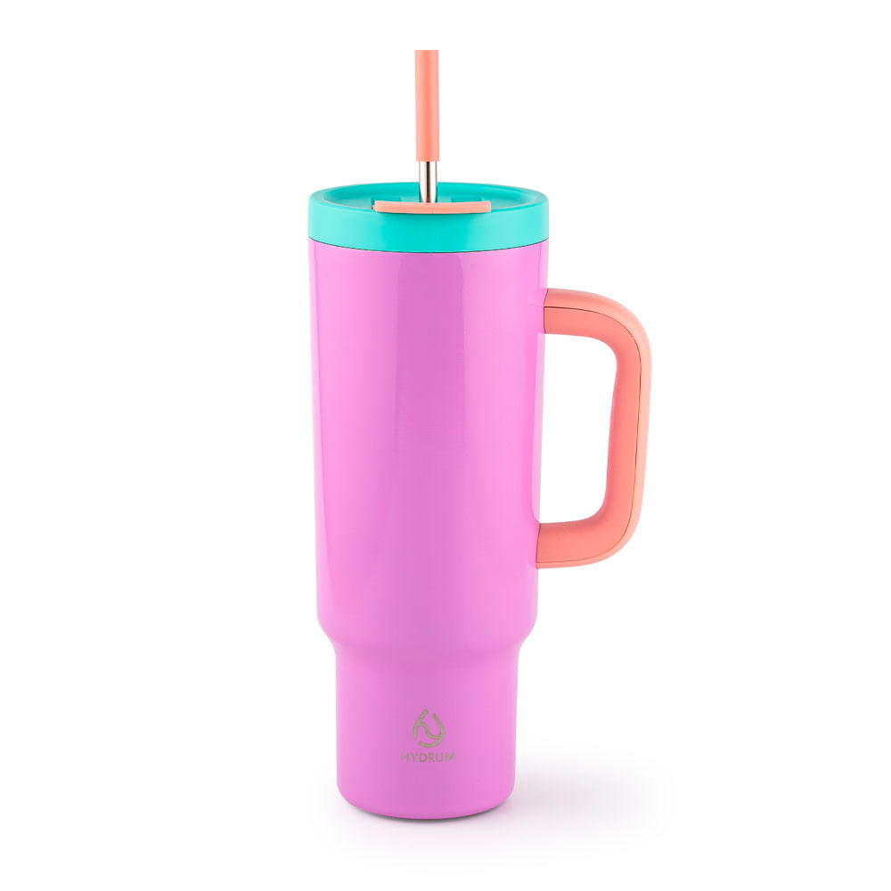 Botella Hydrum Asa Bombilla Fucsia Naranja 1180ml Acero