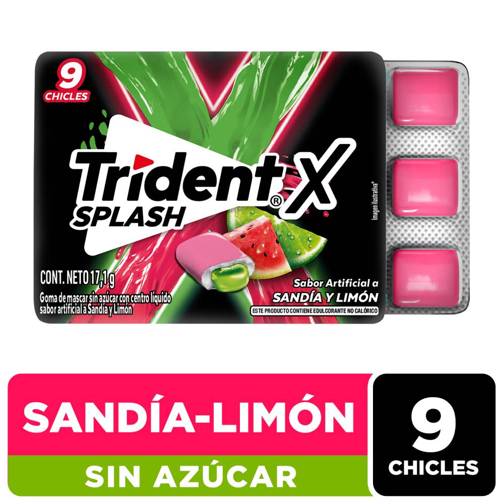 Chicle Sin Azúcar Trident X Splash Sandía - Limón 9un