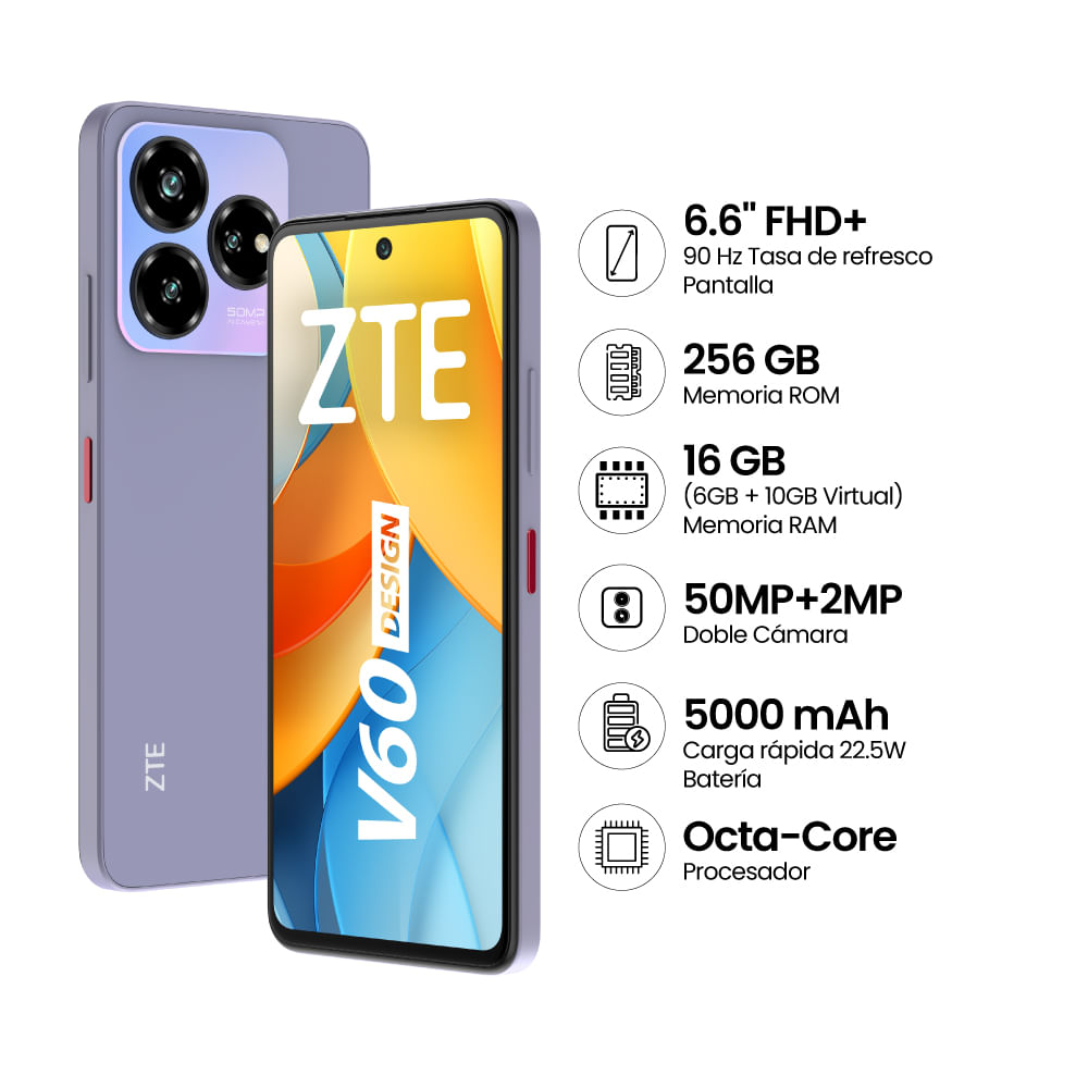 Smartphone ZTE V60 Design 6GB+256GB Lila