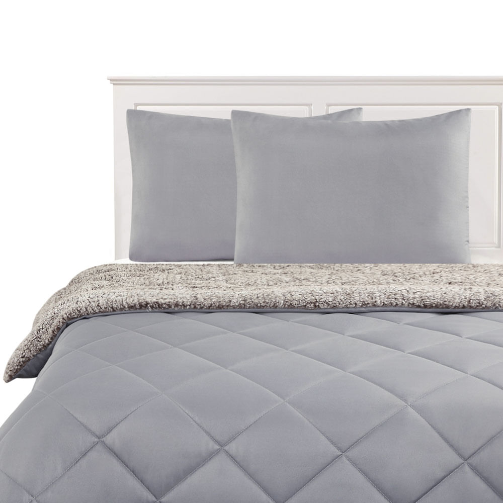 Plumón Krea Sherpa Liso 2 Plazas Gris