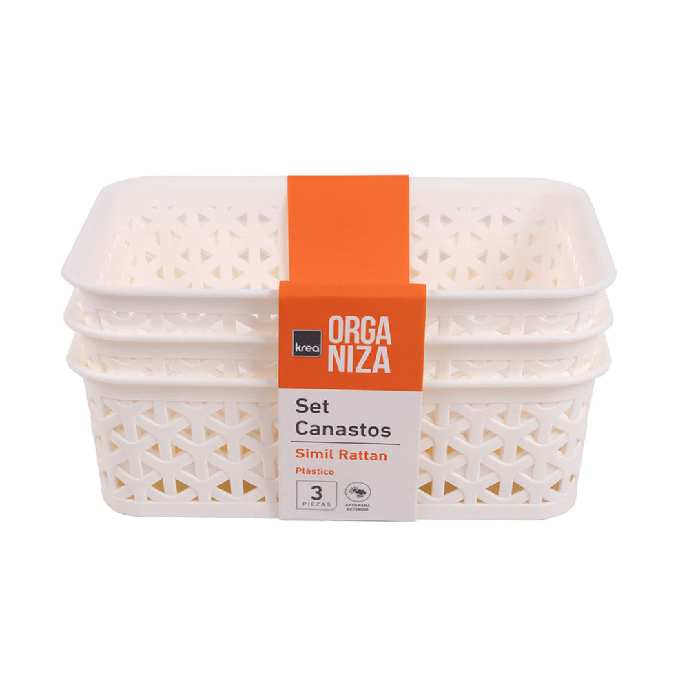 Pack 3 Cajas Krea Símil Rattan 14x19cm Blanco