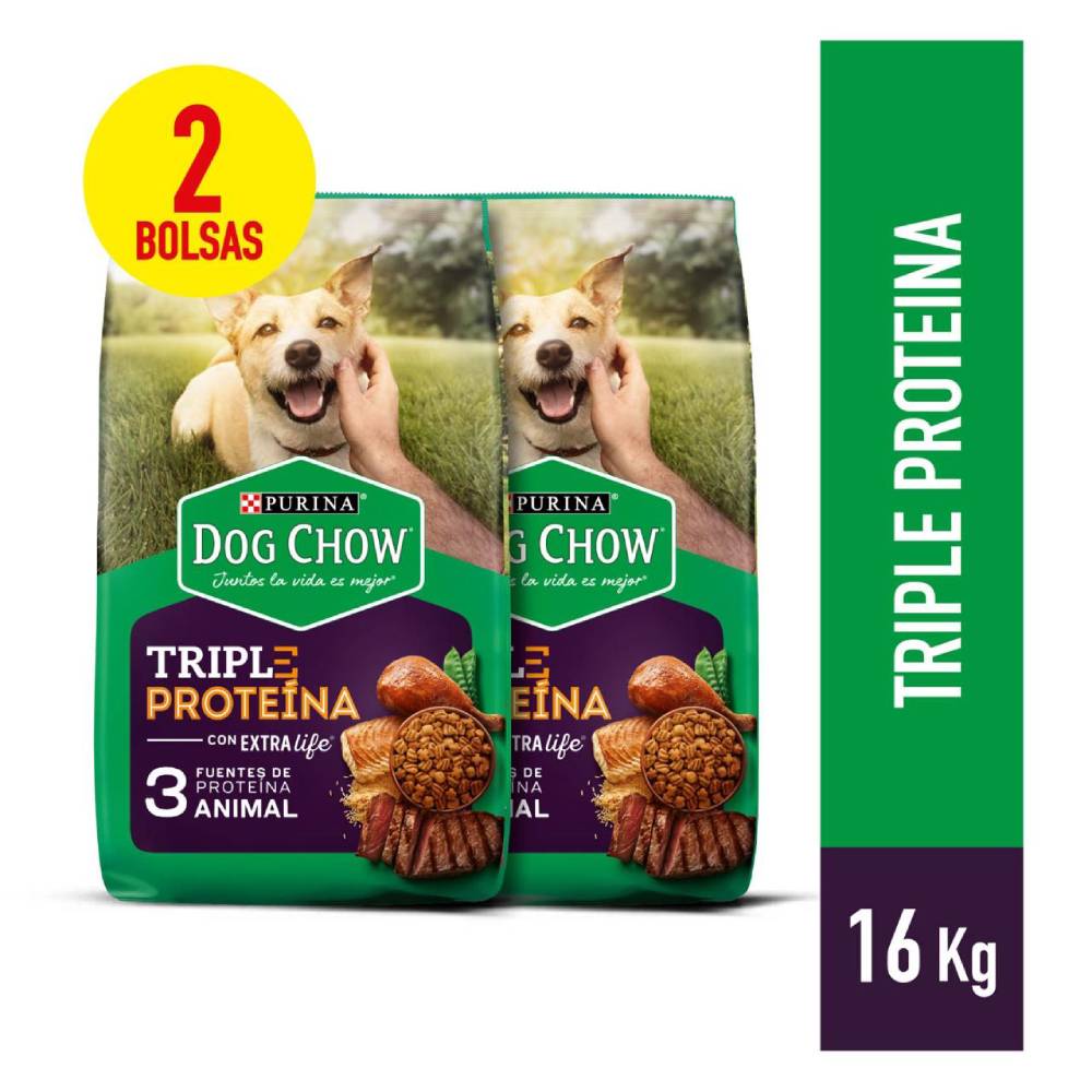 Twopack Alimento para Perros Adultos Dog Chow Triple Proteína 8kg