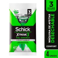 Máquina de Afeitar Desechable Xtreme 3 Piel Sensible Pack 4 unid