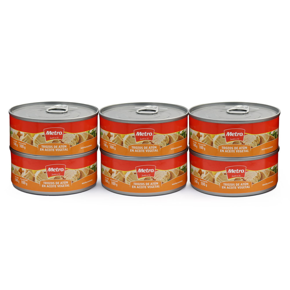 Sixpack Trozos de Atún en Aceite Vegetal Metro 140g