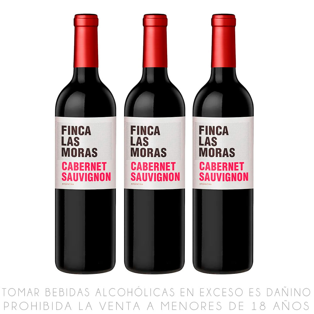 Tripack Vino Tinto Cabernet Sauvignon Finca Las Moras Botella 750ml