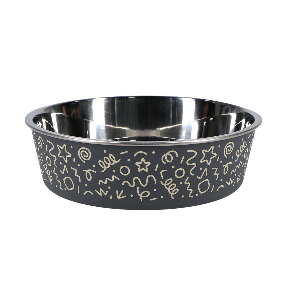 Plato Pet's Fun Acero Inoxidable 450ml Figuras Gris