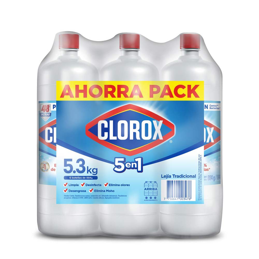 Sixpack Lejía Clorox Tradicional 884g