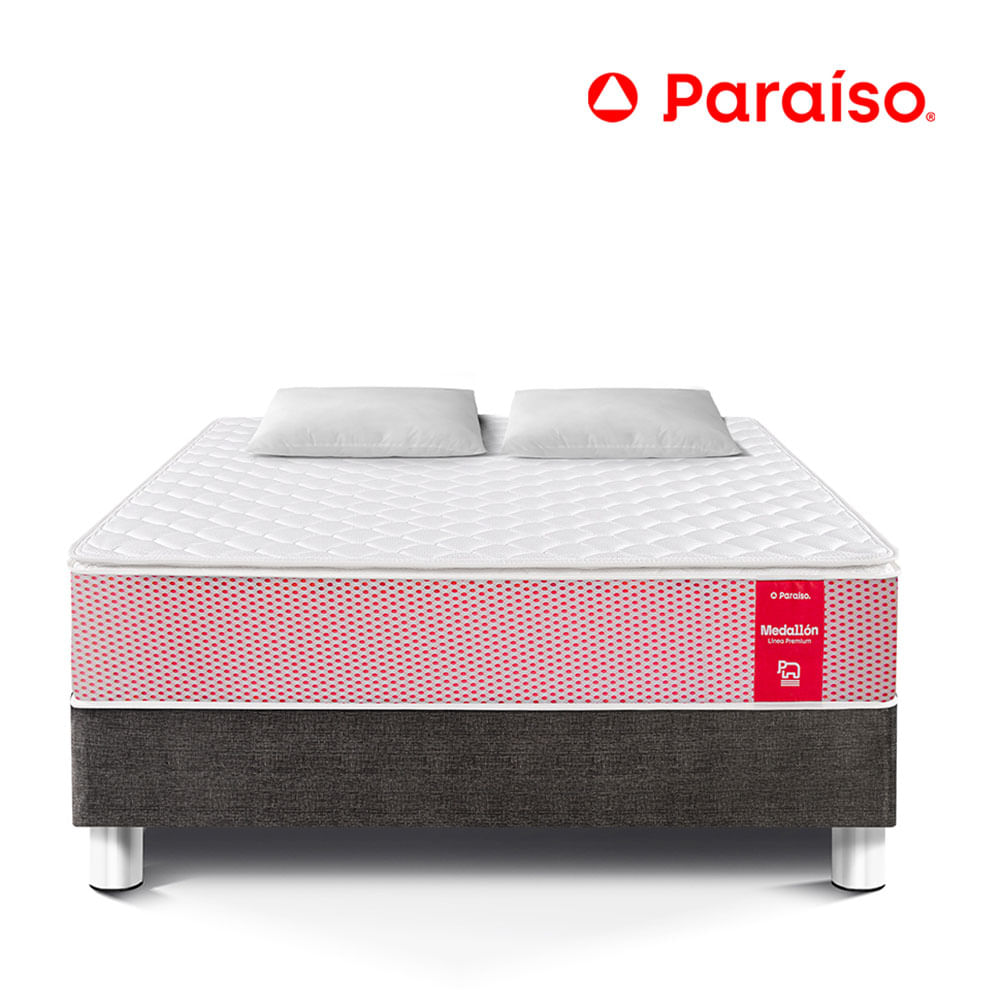 Cama Paraíso Medallón Ergonómico Acero Queen + 2 Almohadas + Protector