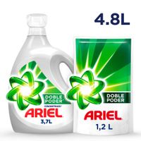 Pack Detergente Líquido Ariel Doble Poder: 3.7L+ 1.2L