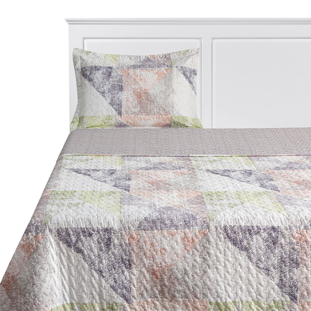 Quilt Estampada Krea 1.5 Plaza Microfibra Sup Hojas Texturas