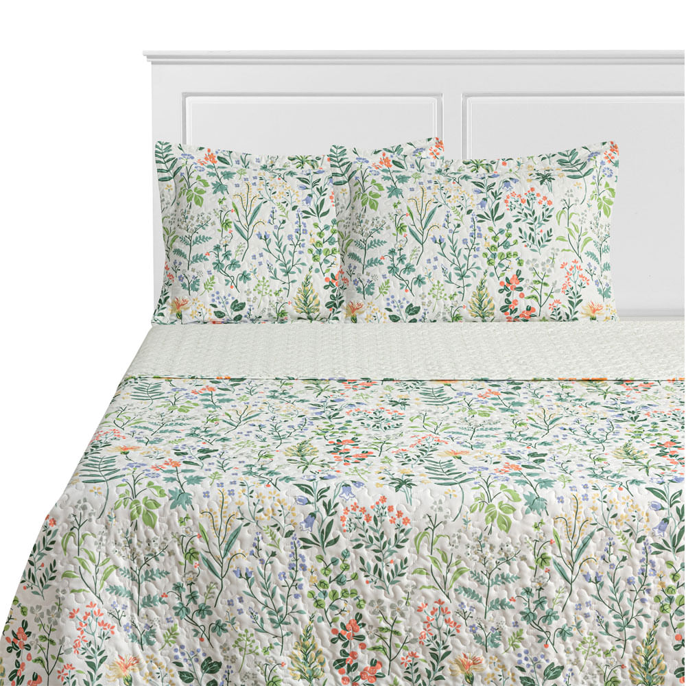 Quilt Estampado Krea 2 Plazas Microfibra Flor Azul Vintage