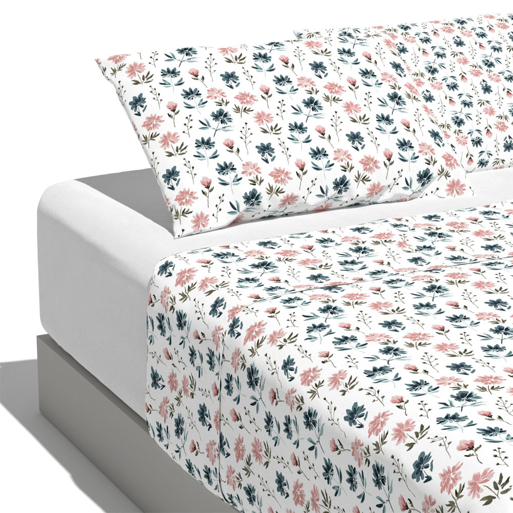 Sabana Estampada Krea 1.5 Plaza Microfibra 120Gsm Flores