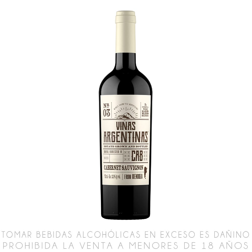Vino Tinto Cabernet Sauvignon Viñas Argentinas Botella 750ml