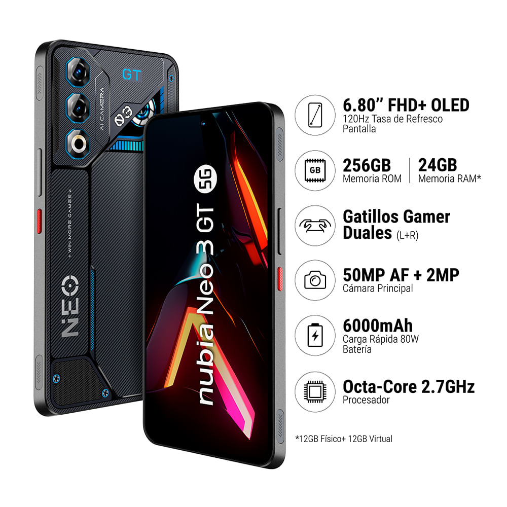 Smartphone ZTE Nubia Neo 3GT 5G 12+256GB Gris