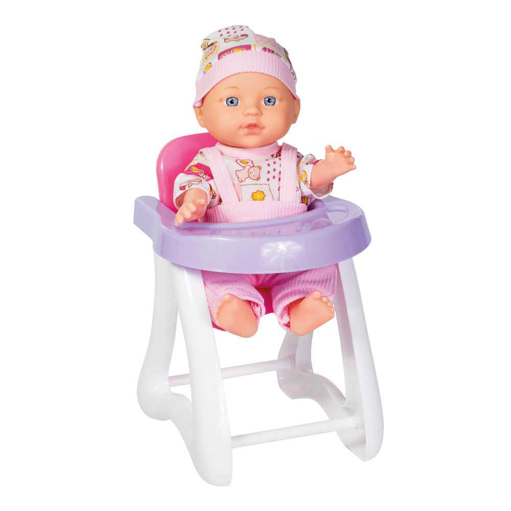 Muñeca con Silla de Comer Le Bebe