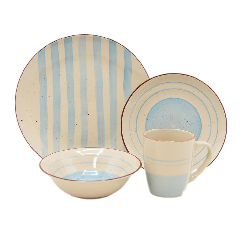 Juego de Vajilla 16 Piezas Cerámica Rayas