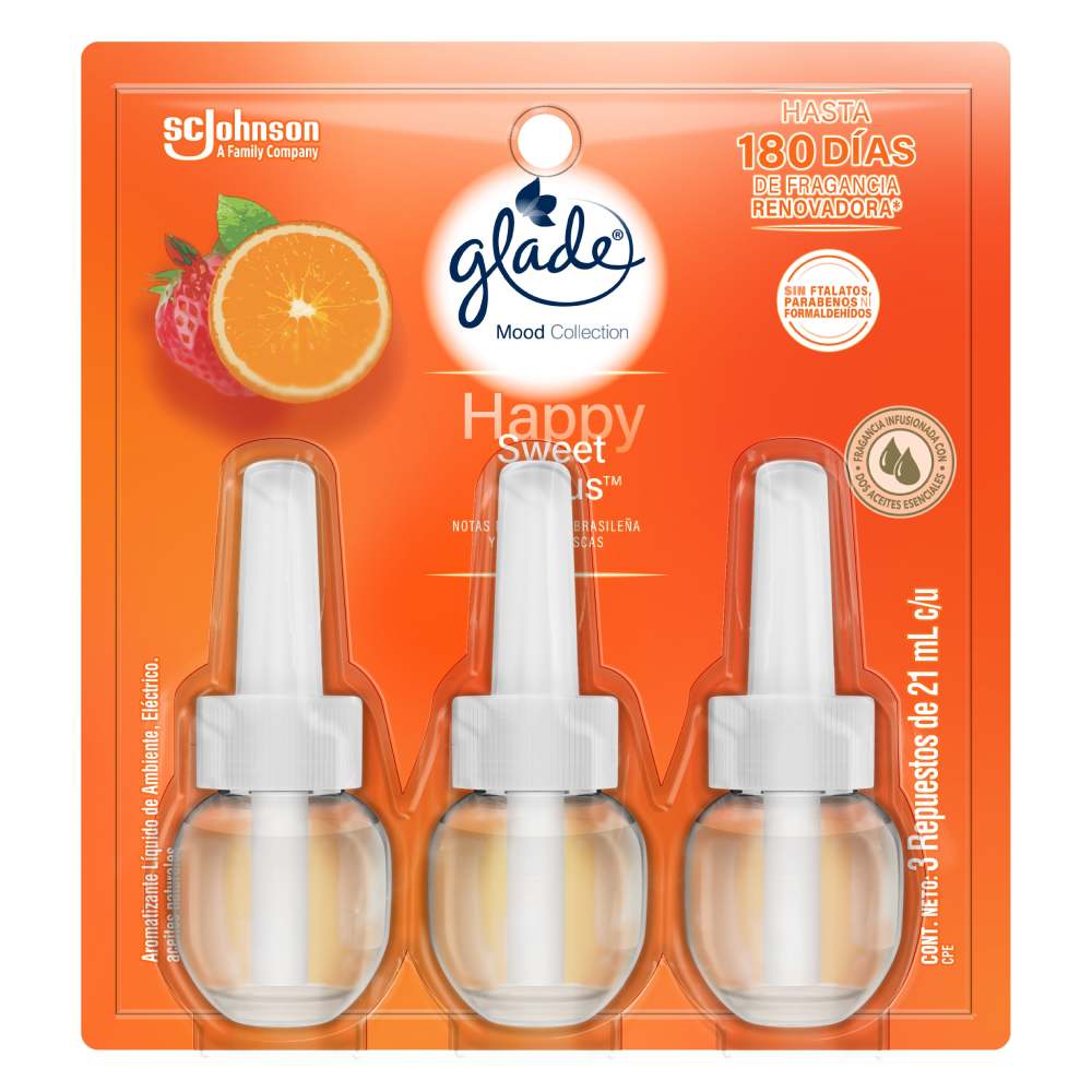 Tripack Ambientador Líquido Glade Mood Collection Happy Sweet Citrus Repuesto 21ml