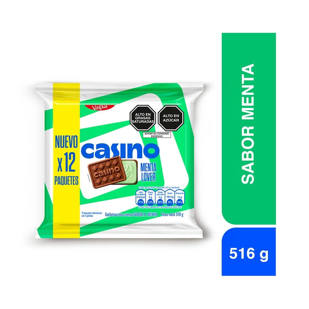 Pack x12 Galletas con Crema Casino Menta Lover 516g