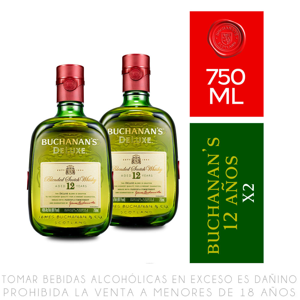 Twopack Whisky Buchanan's Deluxe 12 Años Botella 750ml