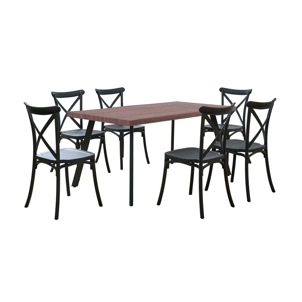 Juego de Comedor M+Design Toledo 6 Sillas Madera Obscura 160x90x75cm
