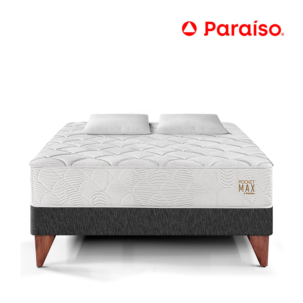 Cama Europea Pocket Max King Charcoal + 2 Almohadas + Protector