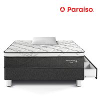 Cama Paraíso Pocket Star Cajones Charcoal 1.5 Plazas + 1 Almohada + Protector